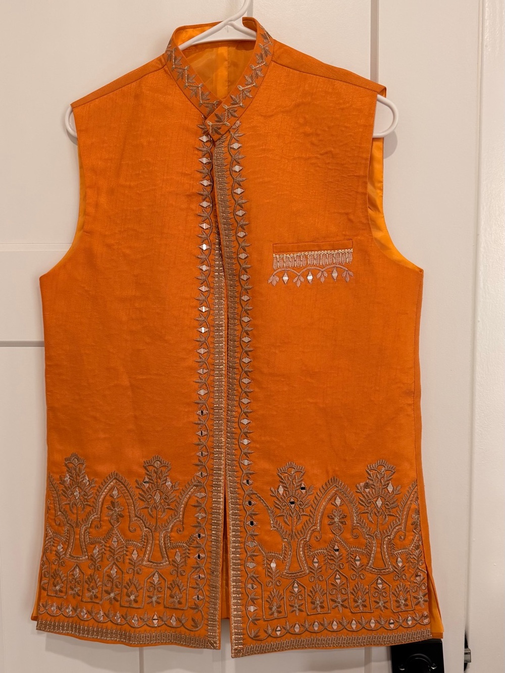 Orange Embroidered Sleeveless Vest